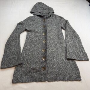 Prana Gray Marled Knit Bell‎ Sleeve Hooded Cardigan Sweater Women's Small EUC